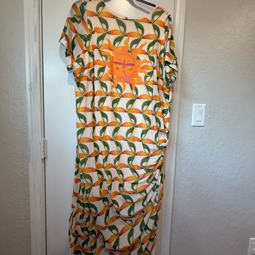 FARM Rio Orange and Green Patterned Midi Dress NWOT